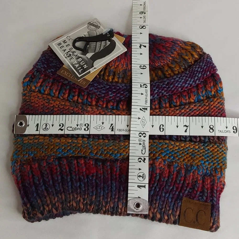 'C.C BEANIE' MESSY BUN BEANIE TAIL' VARIEGATED STRIPE - Picture 9 of 16